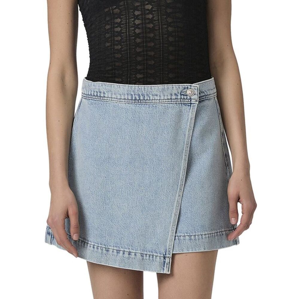 PAIGE Denim Wrap Midi Skirt in Light Blue